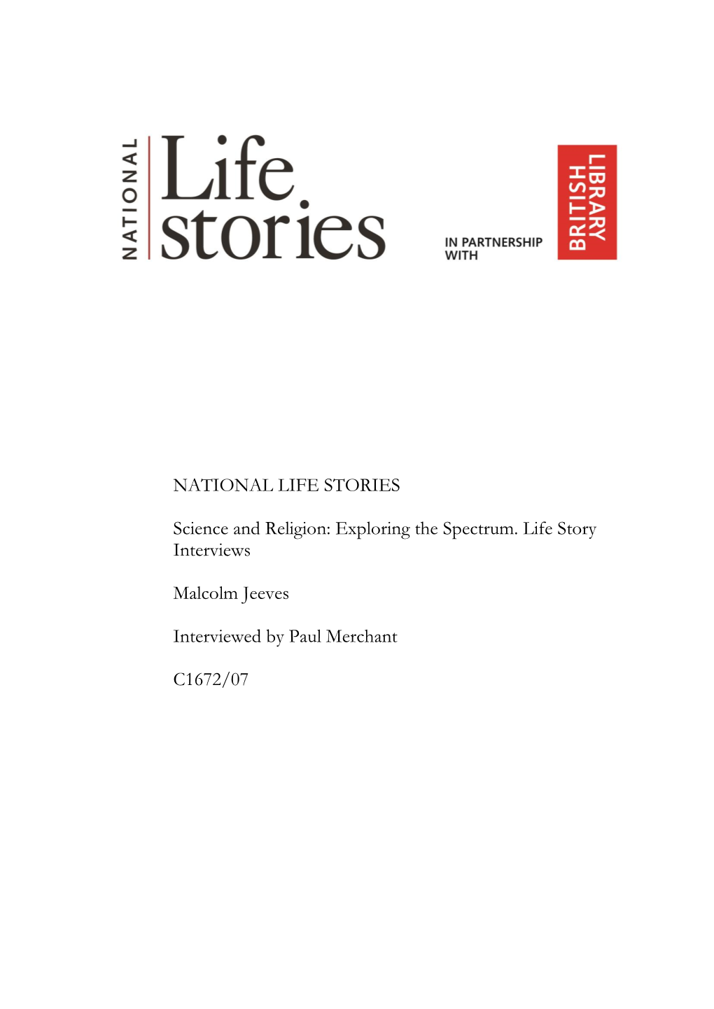 NATIONAL LIFE STORIES Science and Religion