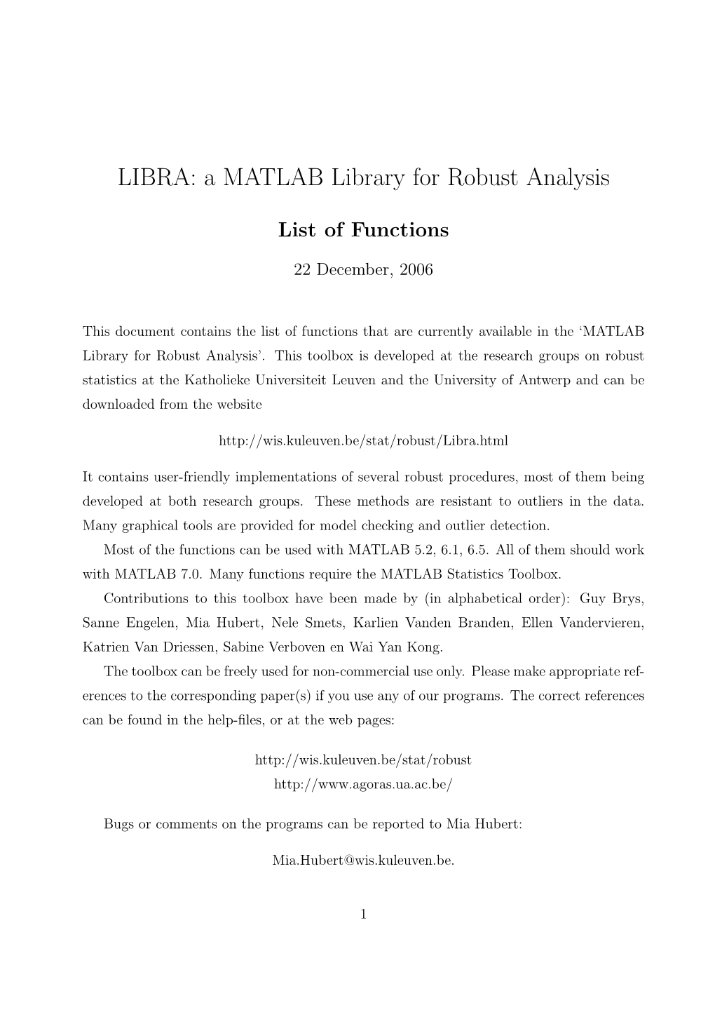 LIBRA: a MATLAB Library for Robust Analysis