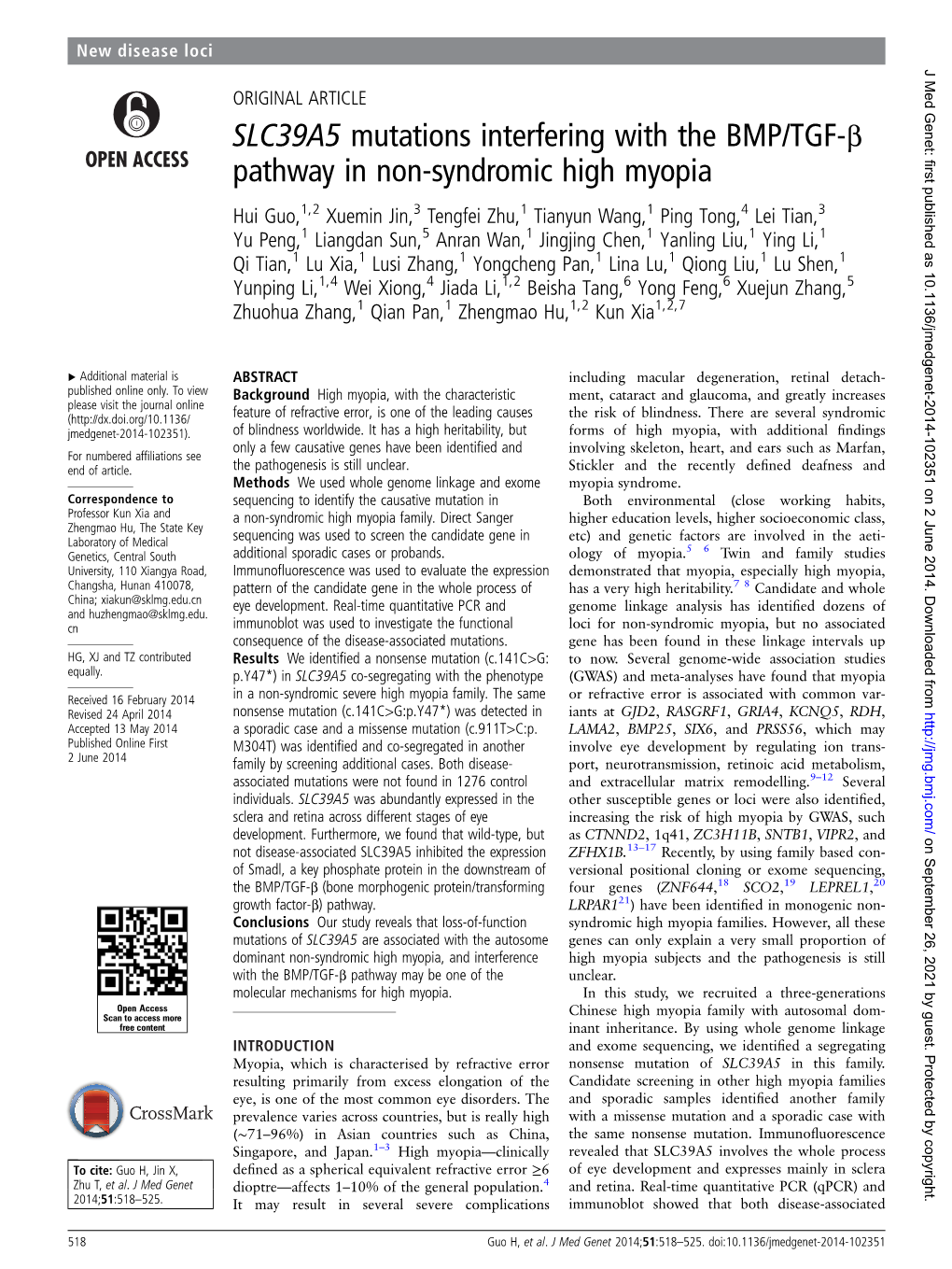 SLC39A5 Mutations Interfering with the BMP/TGF-Β Pathway in Non