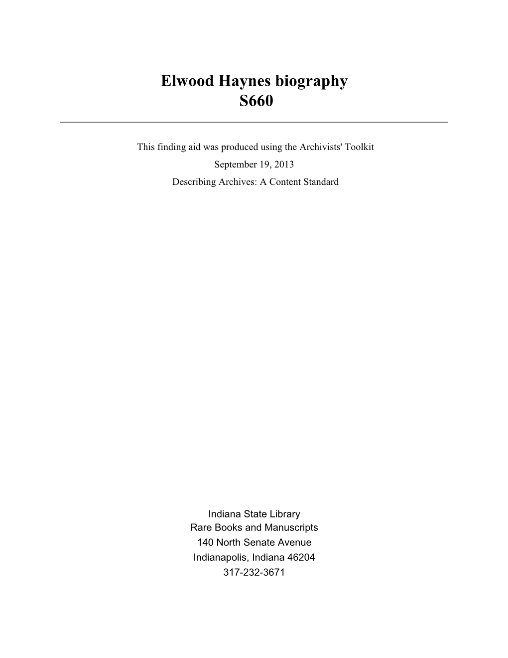 Elwood Haynes Biography S660