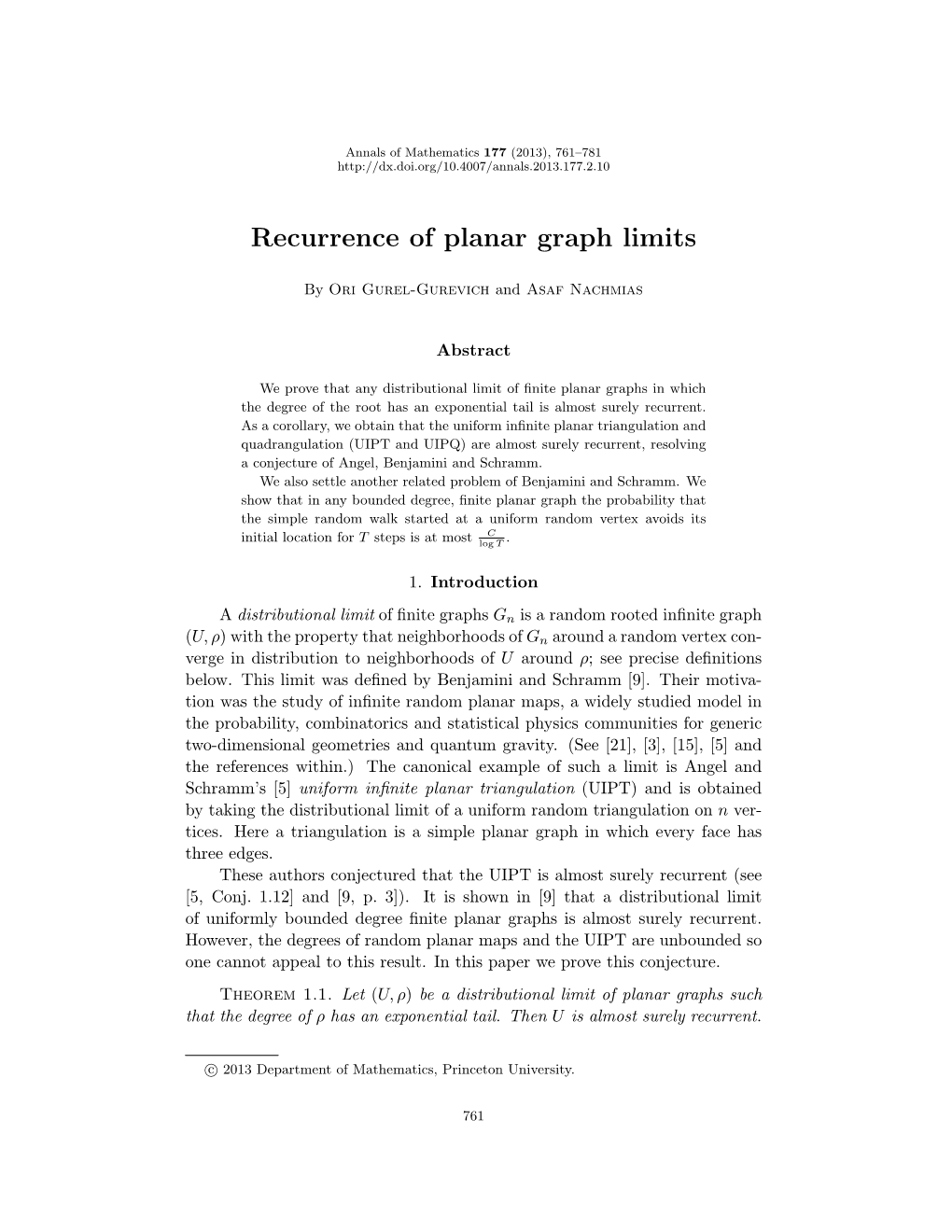 Recurrence of Planar Graph Limits