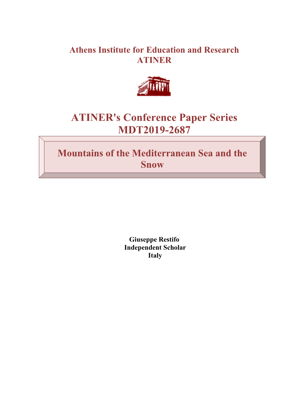 ATINER's Conference Paper Series MDT2019-2687