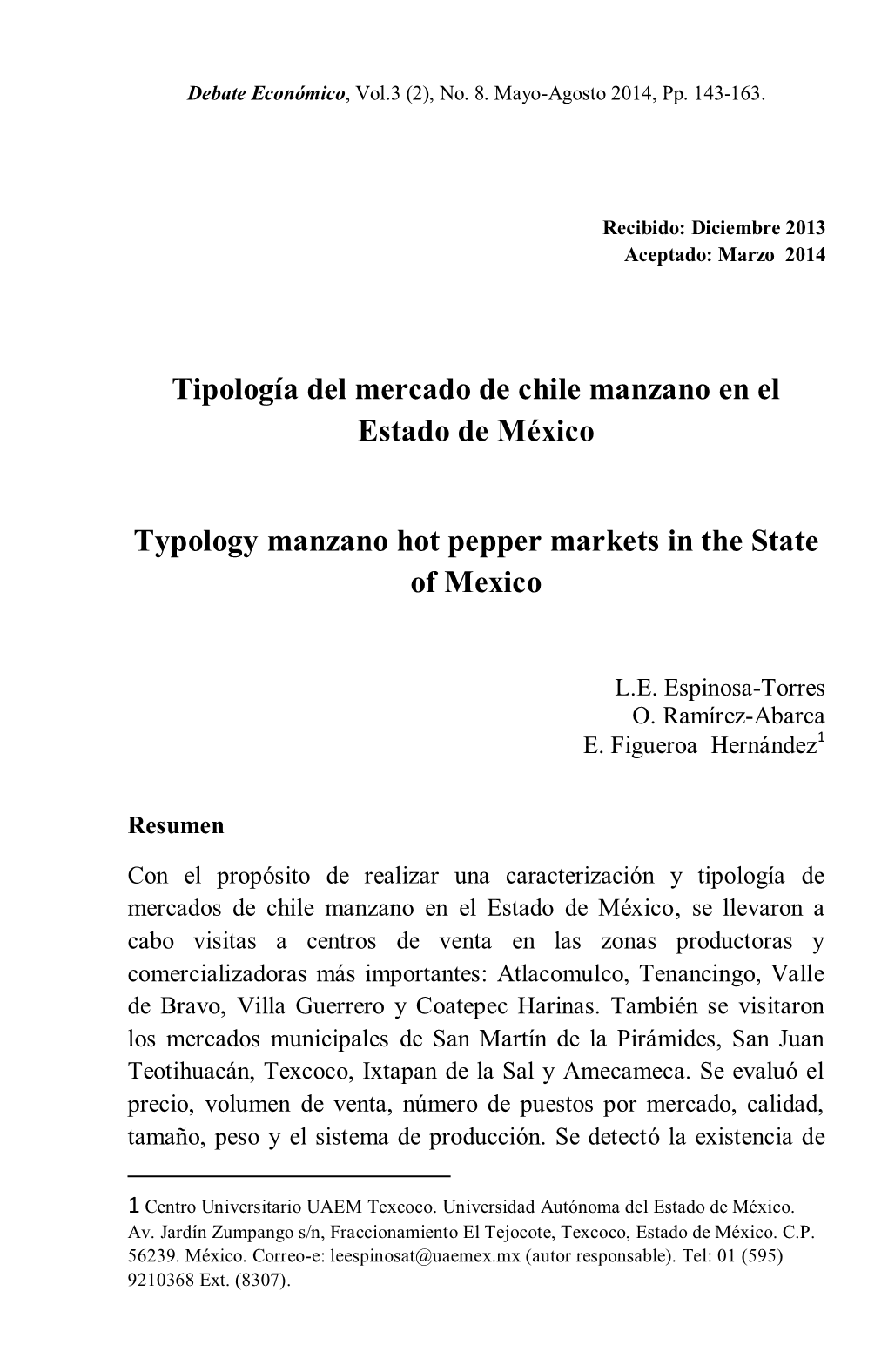 Tipología Del Mercado De Chile Manzano En El Estado De México Typology Manzano Hot Pepper Markets in the State of Mexico