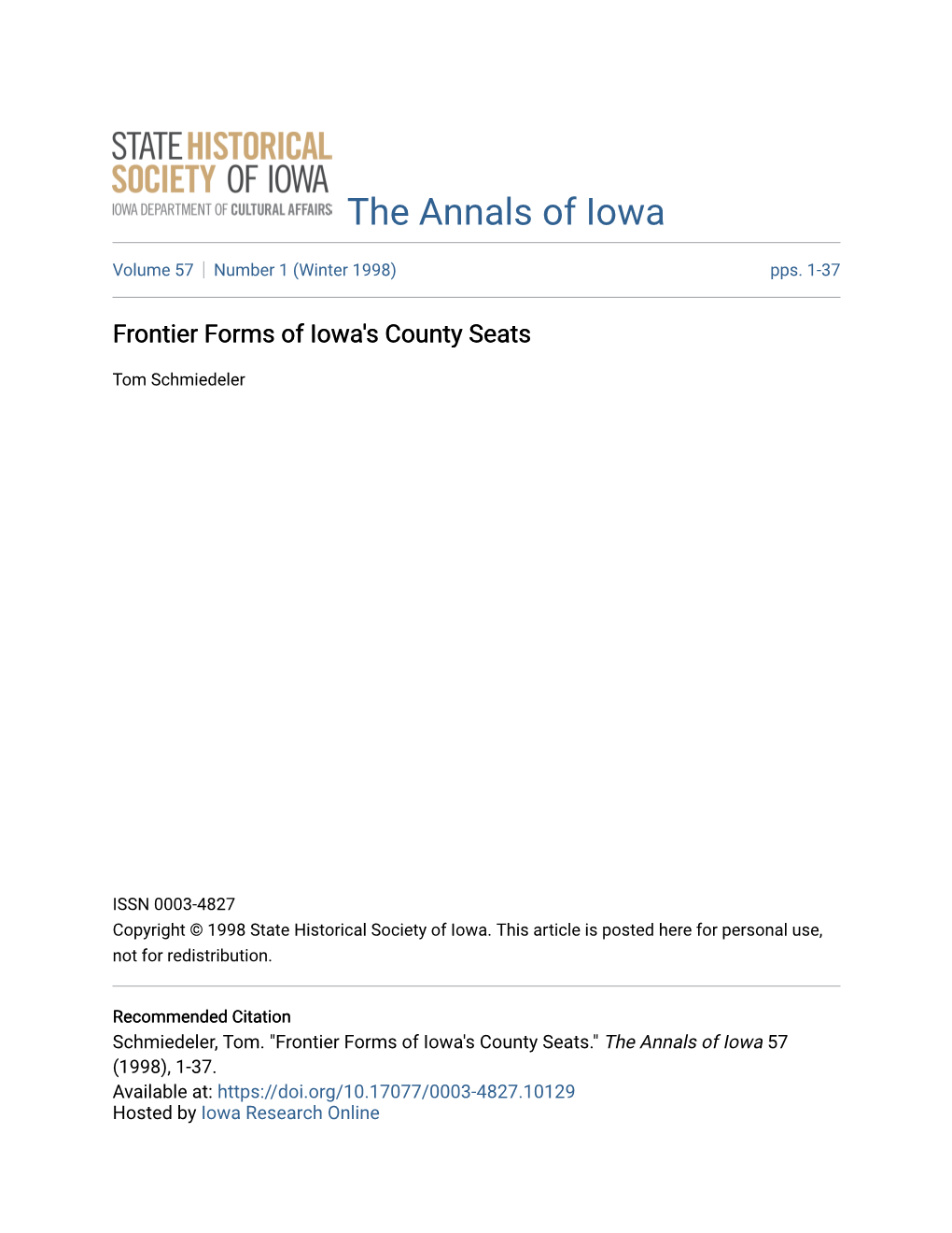 Frontier Forms of Iowa's County Seats