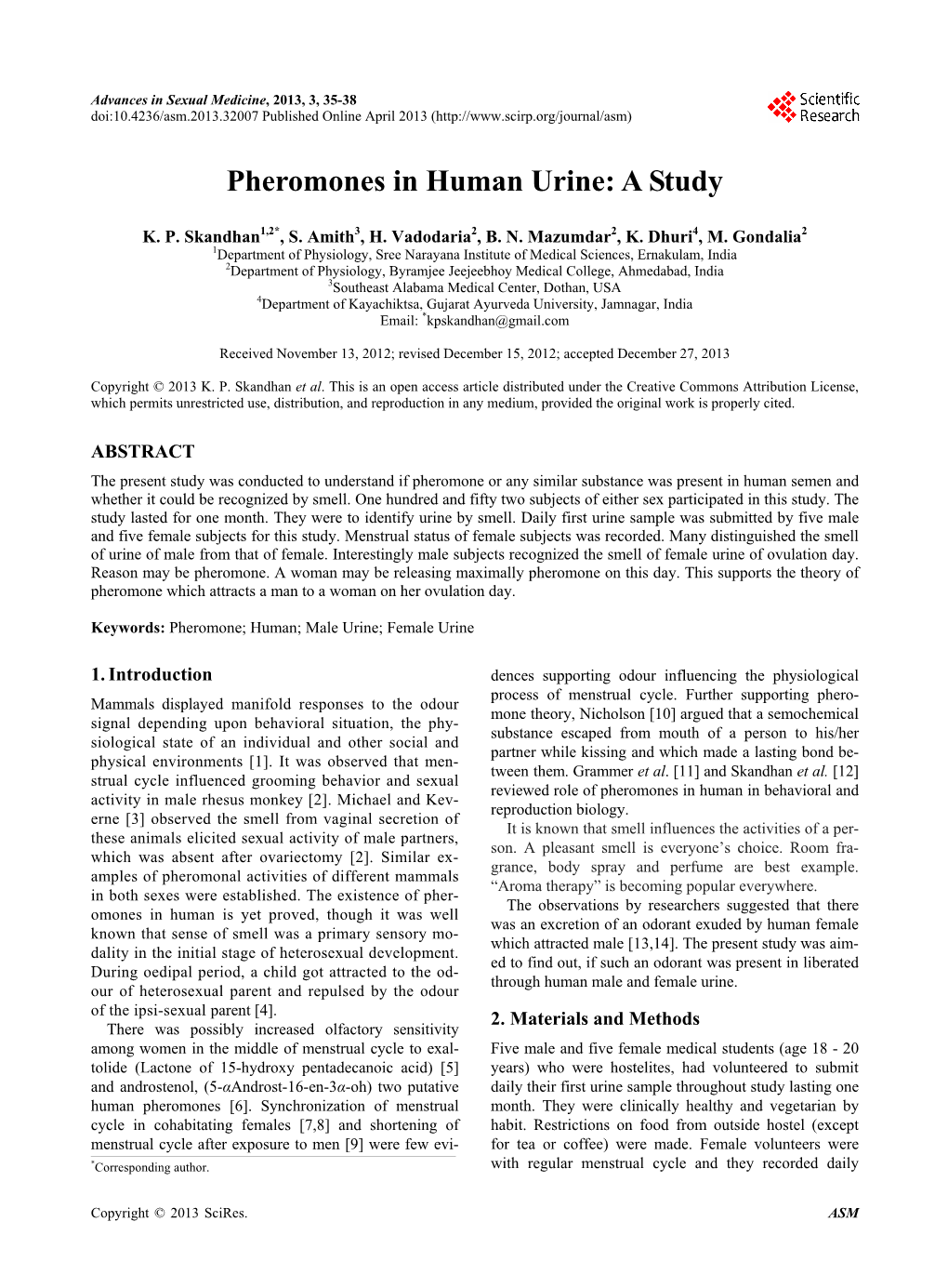 Pheromones in Human Urine: a Study