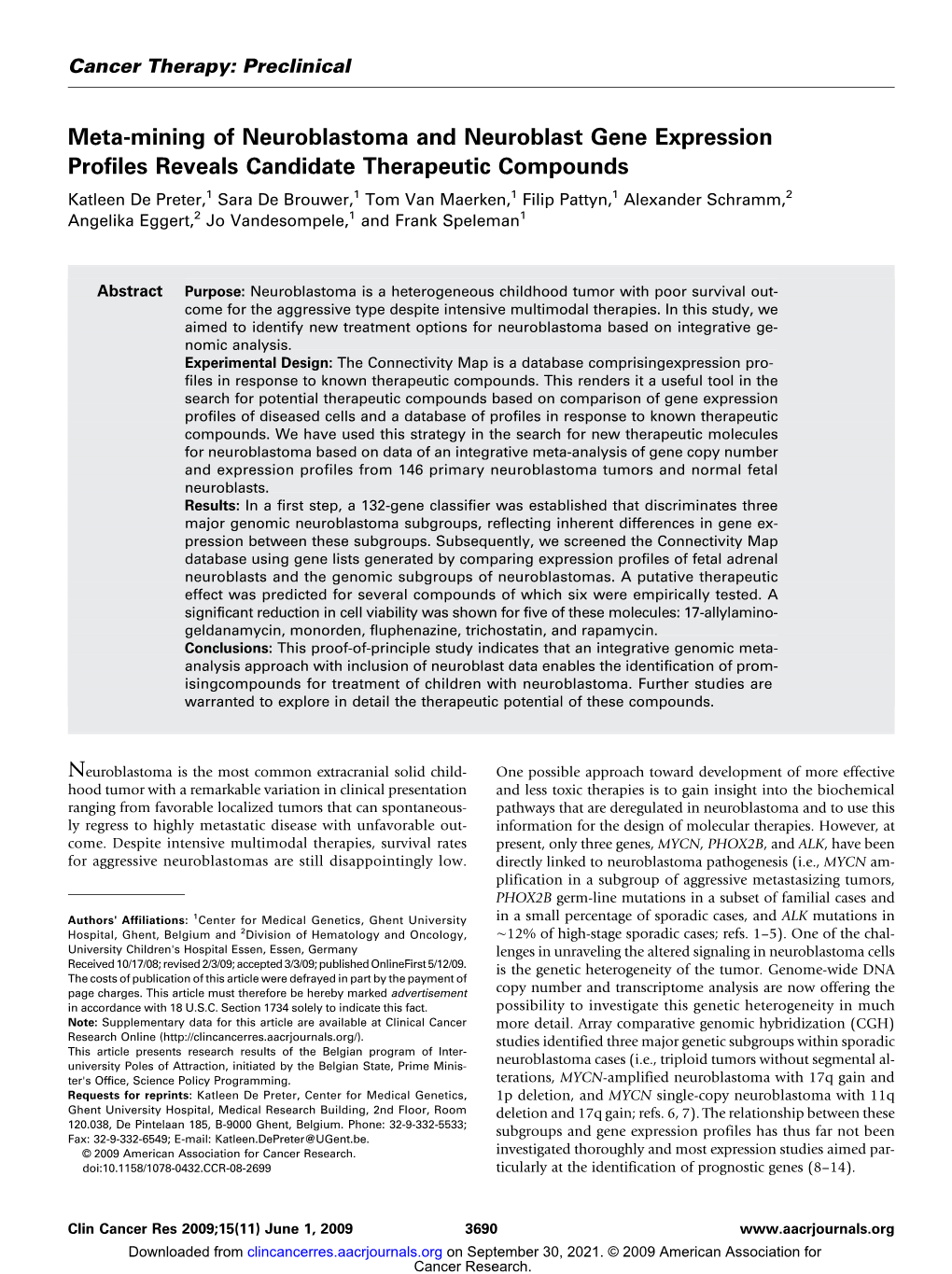 Meta-Mining of Neuroblastoma and Neuroblast Gene Expression