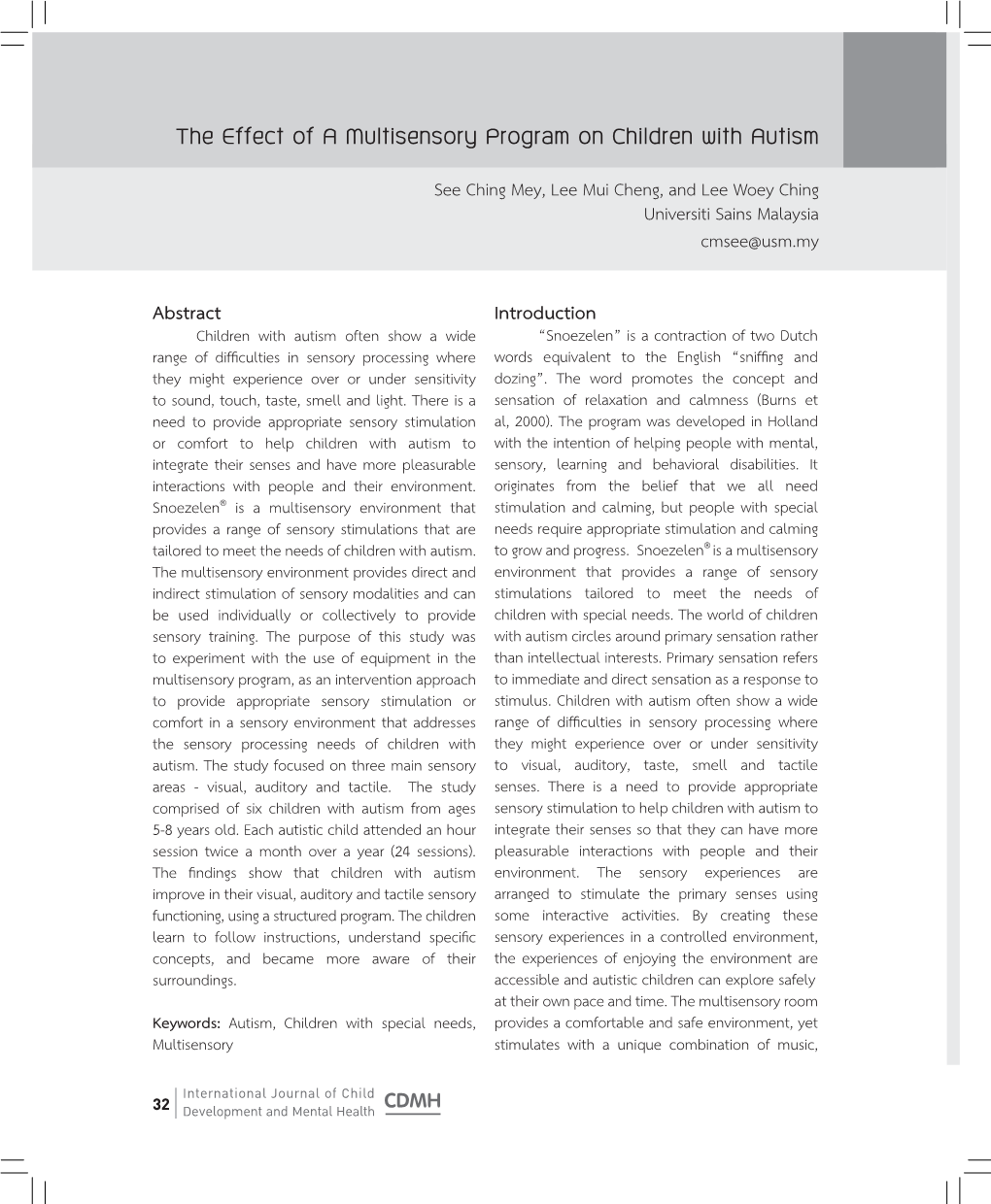 The Effect of a Multisensory Program on Children with Autism