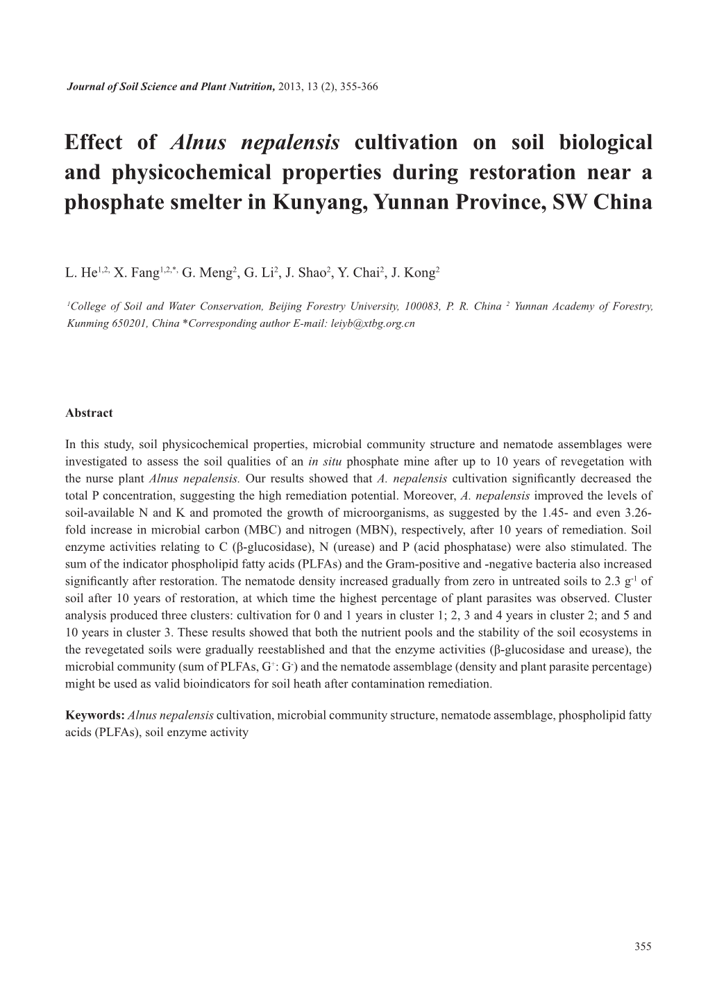 Effect of Alnus Nepalensis Cultivation on Soil Biological And