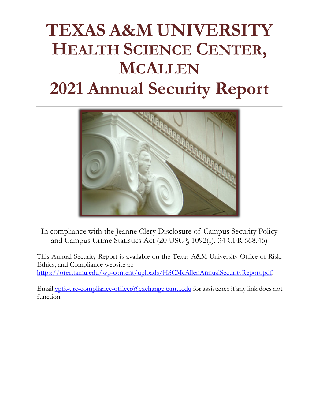 Texas A&M University Health Science Center, Mcallen Annual Security