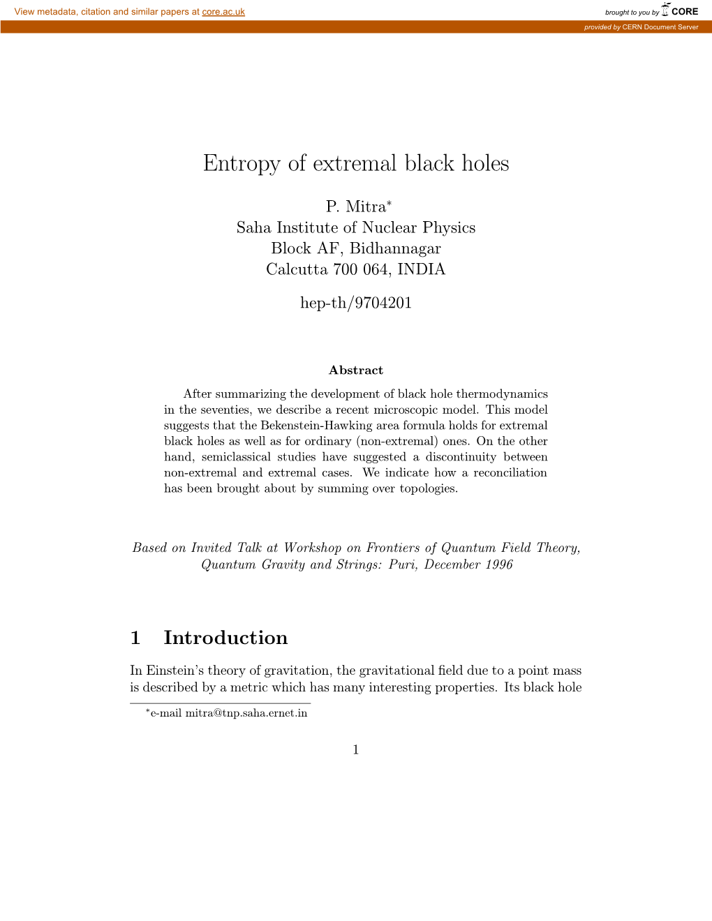 Entropy of Extremal Black Holes