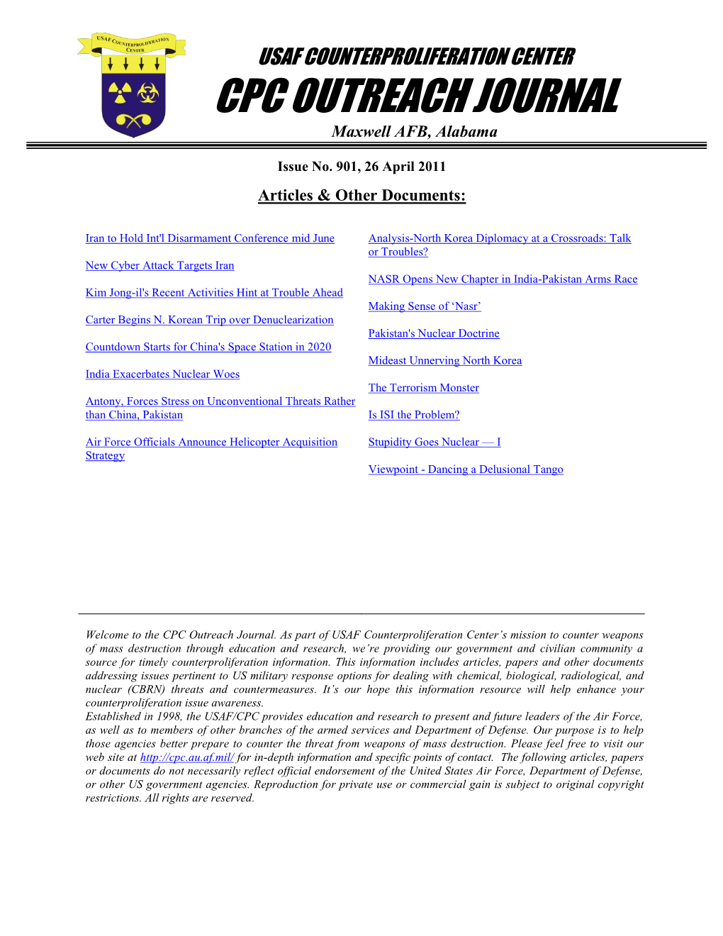 USAF Counterproliferation Center CPC Outreach Journal #901