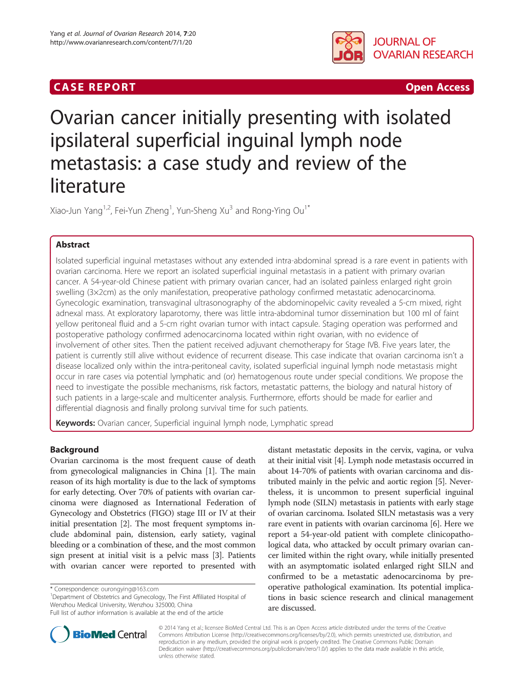 Ovarian Cancer Initially Presenting with Isolated Ipsilateral Superficial