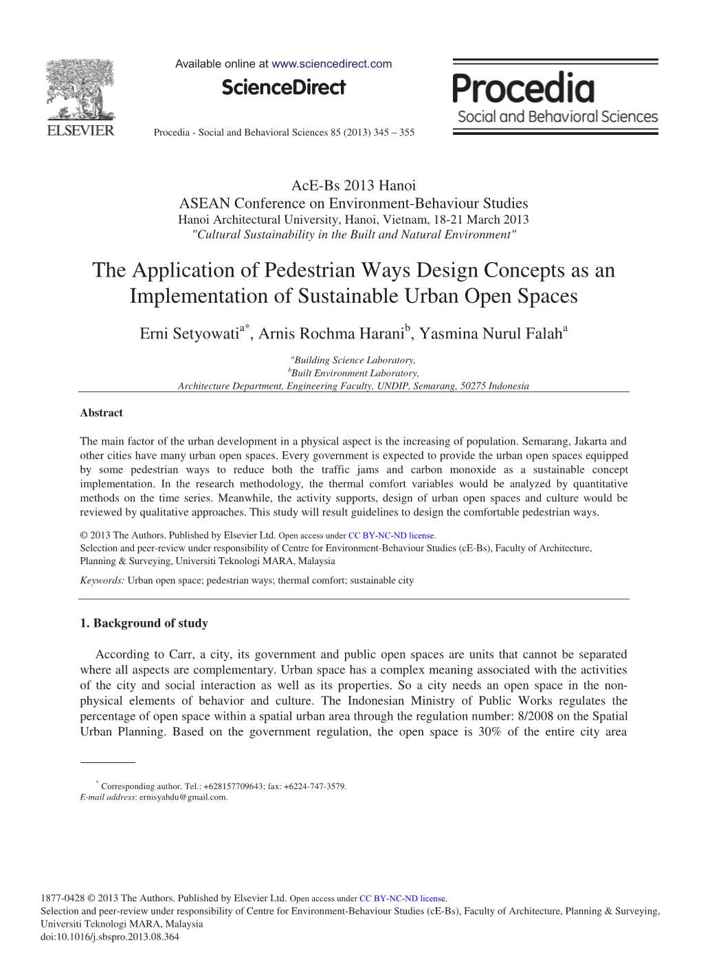 The Application of Pedestrian Ways Design Concepts As an Implementation of Sustainable Urban Open Spaces