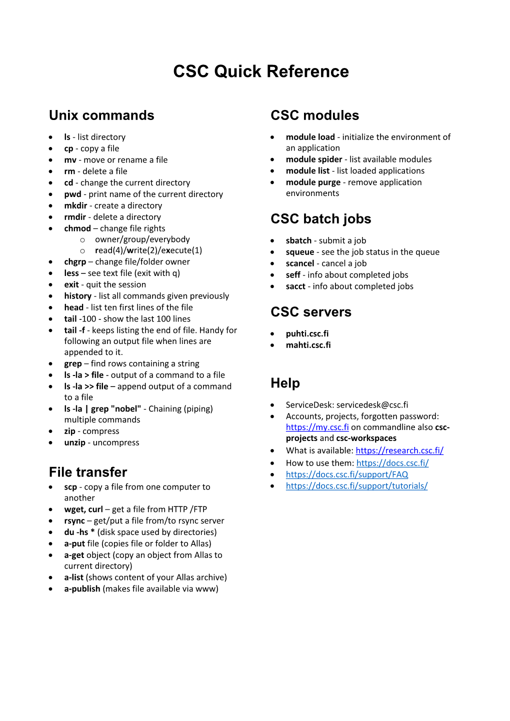 CSC Quick Reference