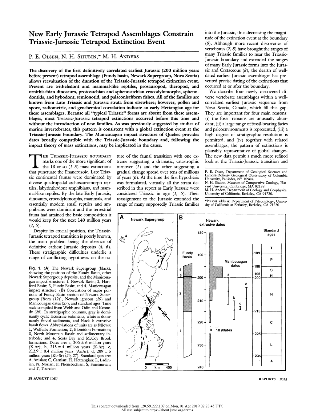 New Early Jurassic Tetrapod Assemblages Constrain Triassic