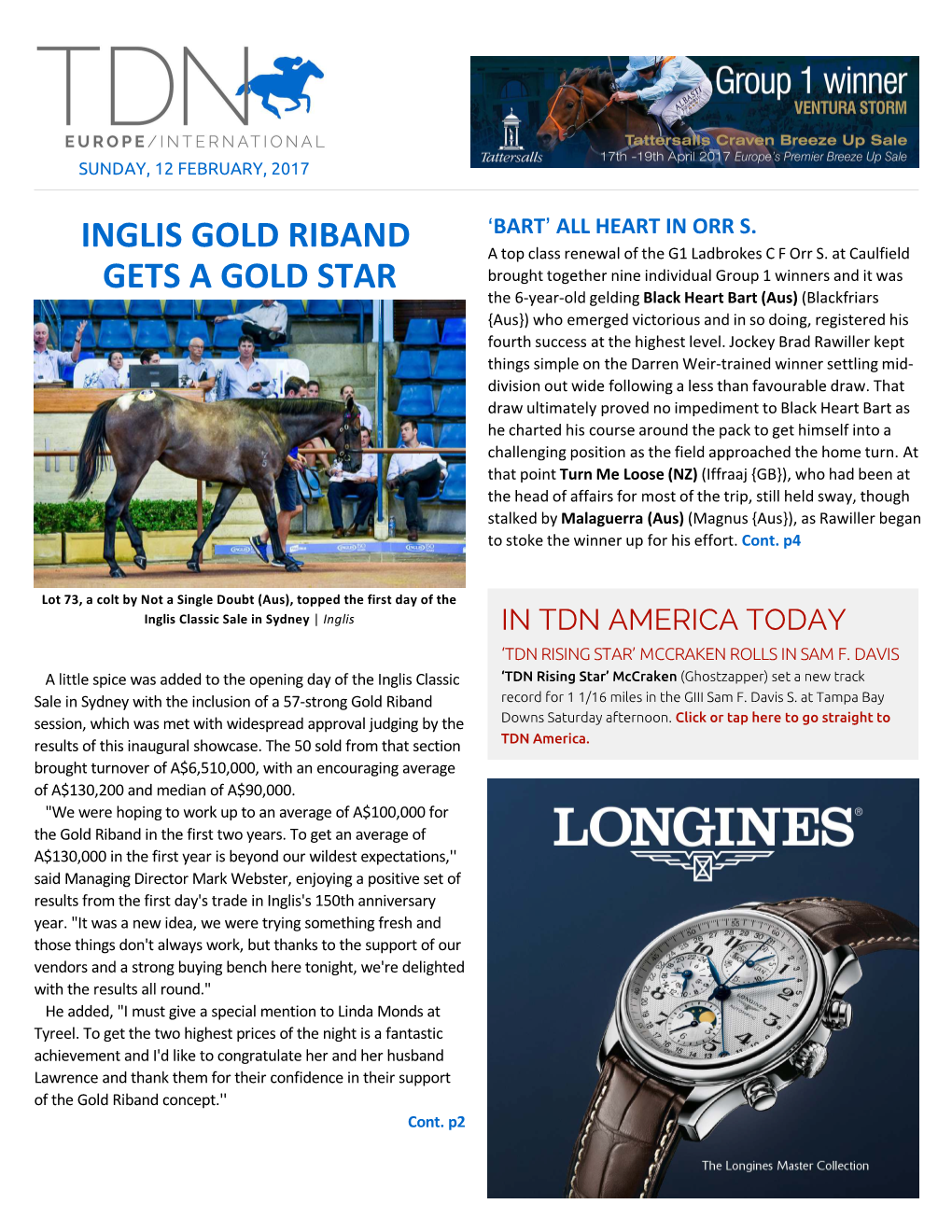 Inglis Gold Riband Gets a Gold Star Cont