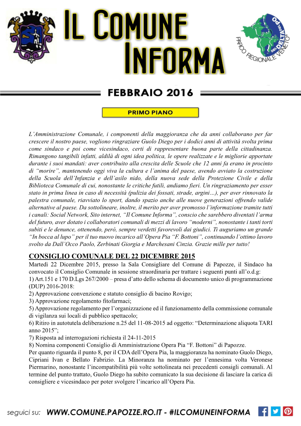 L' Amministrazione Comunale Vuole Aprire Il Giornalino Del Mese Di