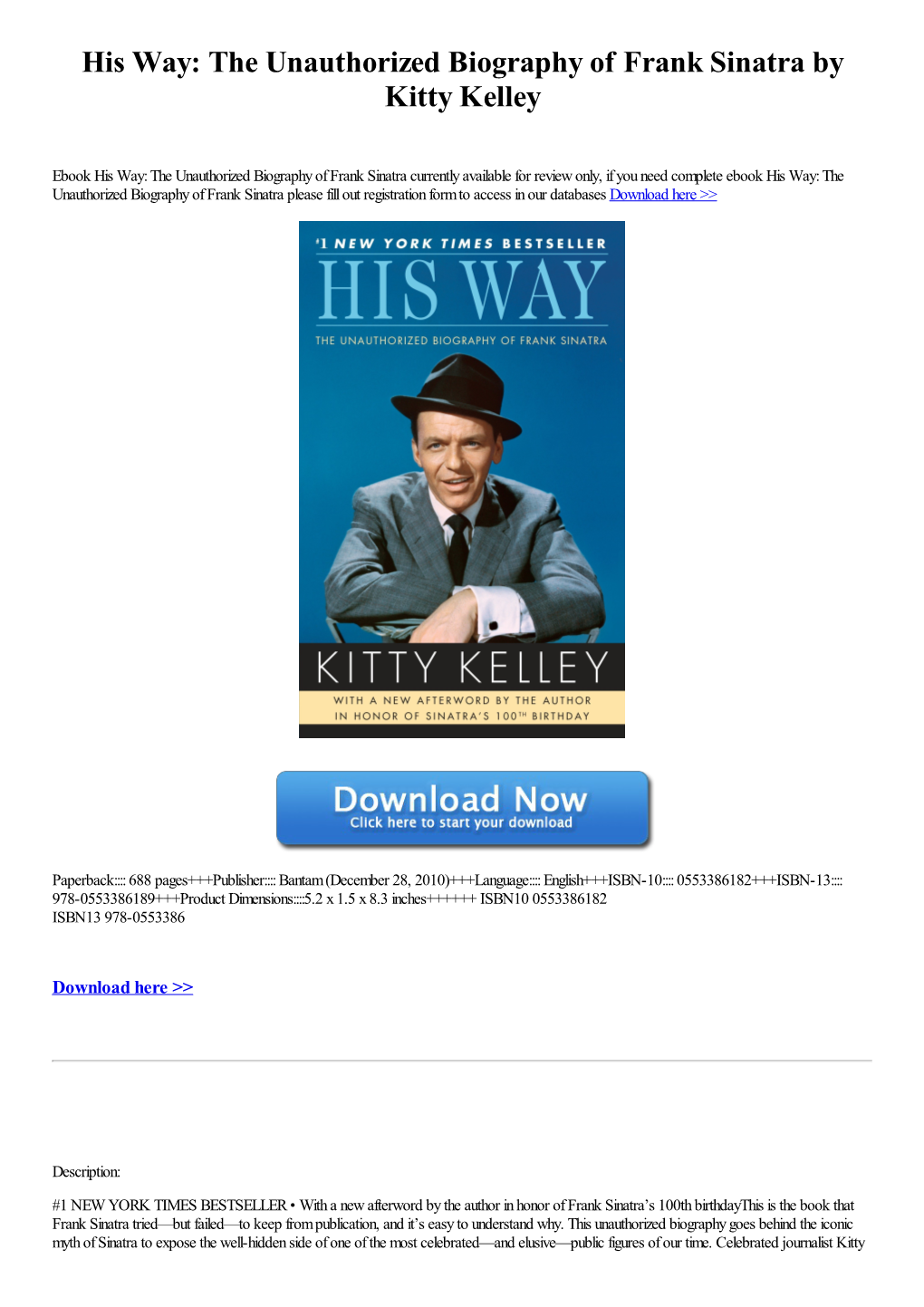 Download His Way: the Unauthorized Biography of Frank Sinatra by Kitty Kelley