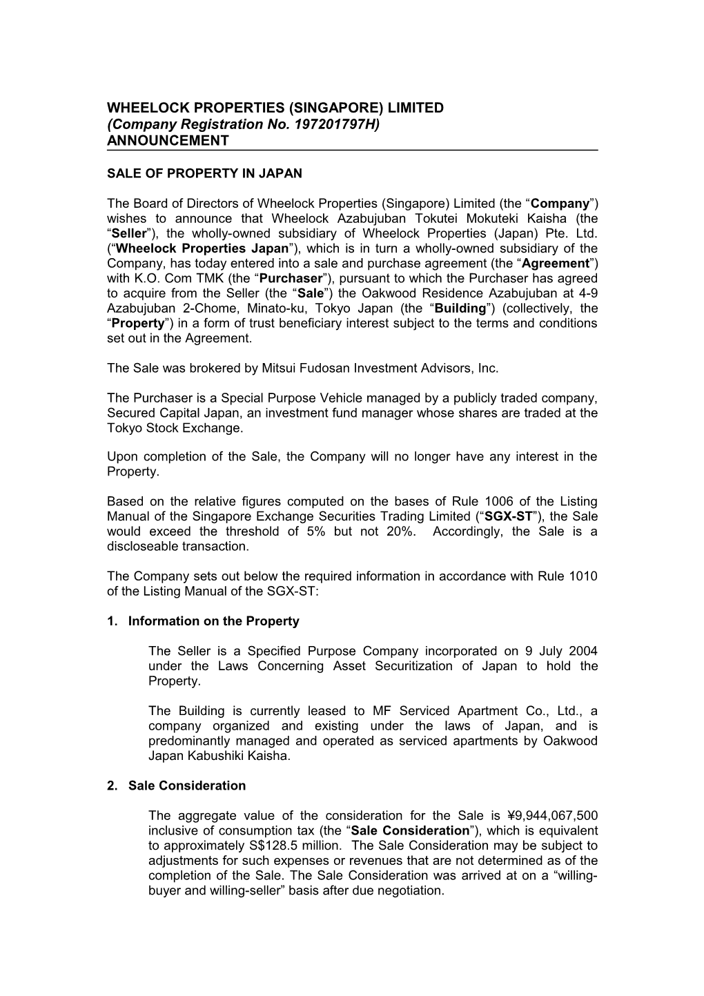 Wheelock Properties (Singapore) Limited