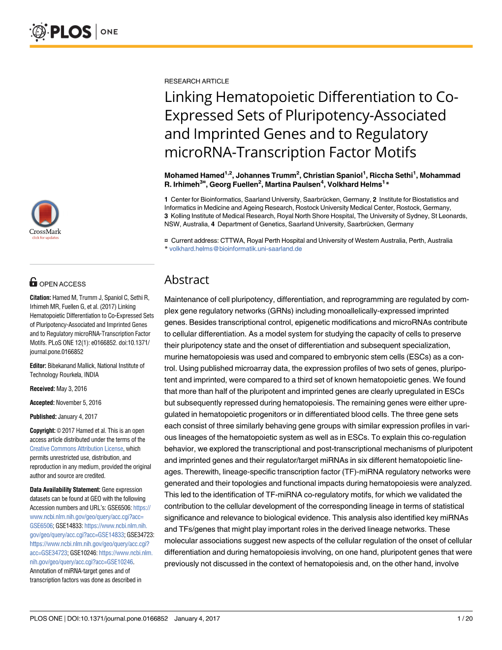 Linking Hematopoietic Differentiation to Co-Expressed Sets of Pluripotency-Associated and Imprinted Genes and to Regulatory Micr
