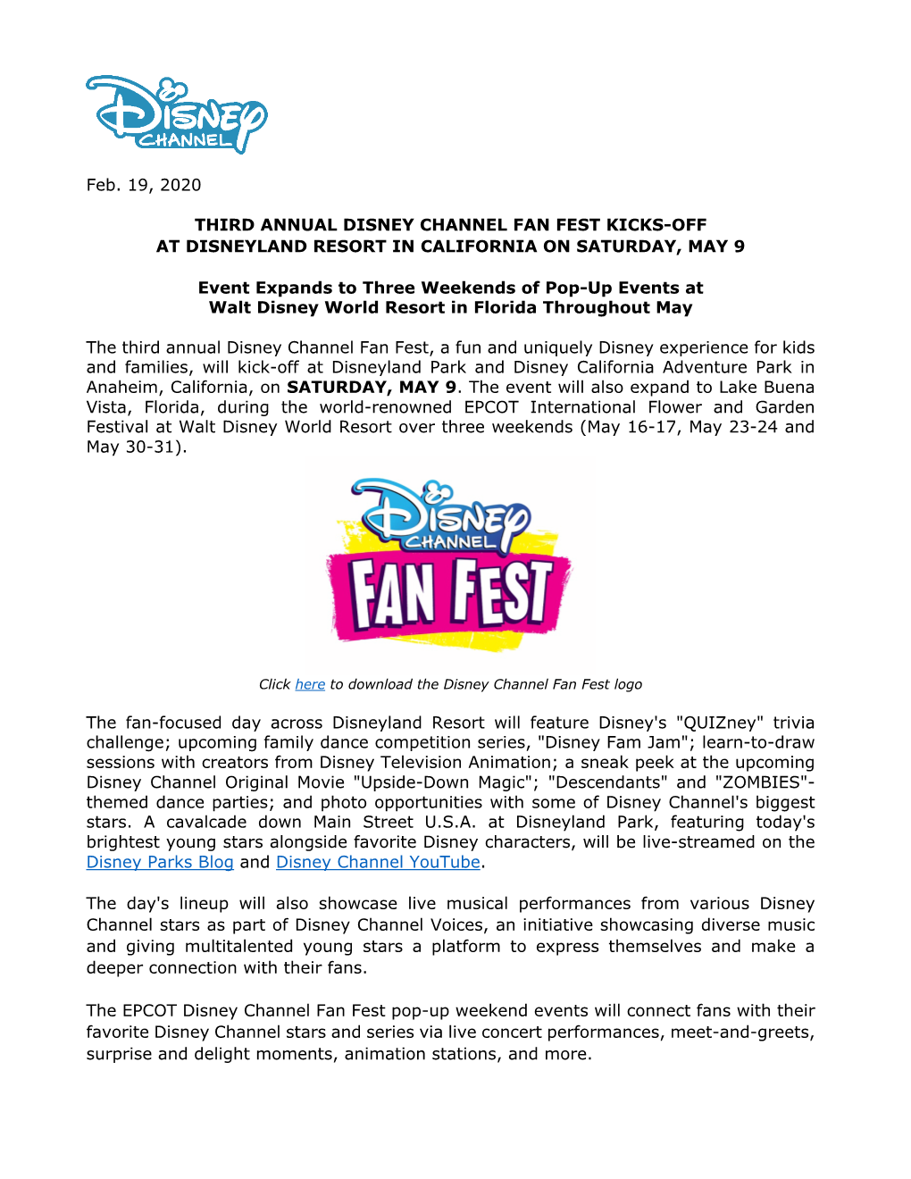 2020 Disney Channel Fan Fest Announcement