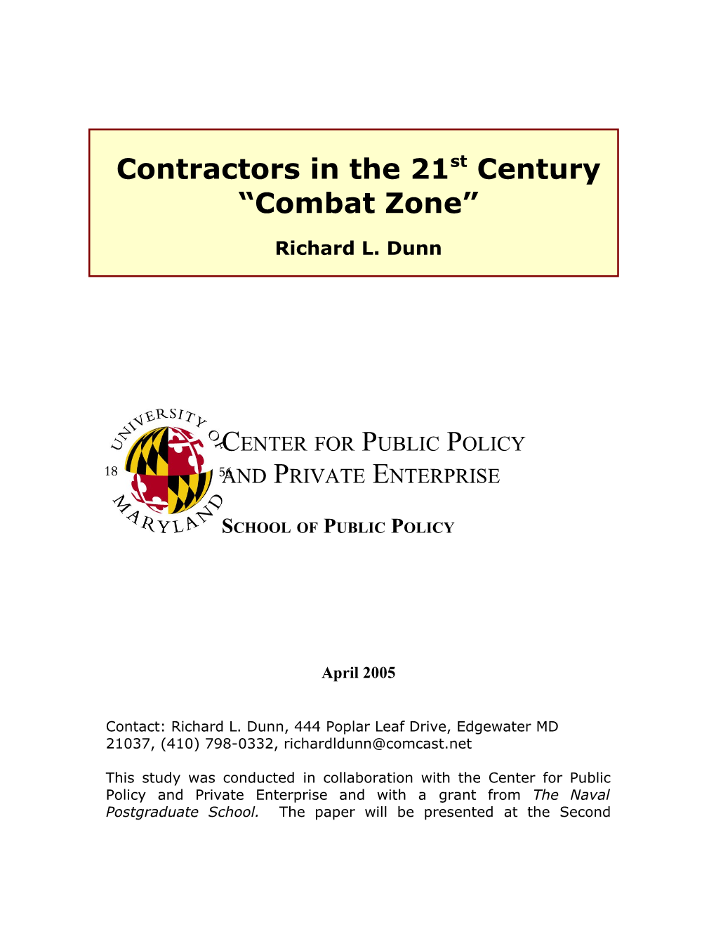 Contractors in the 21St Century - Study by Richard Dunn