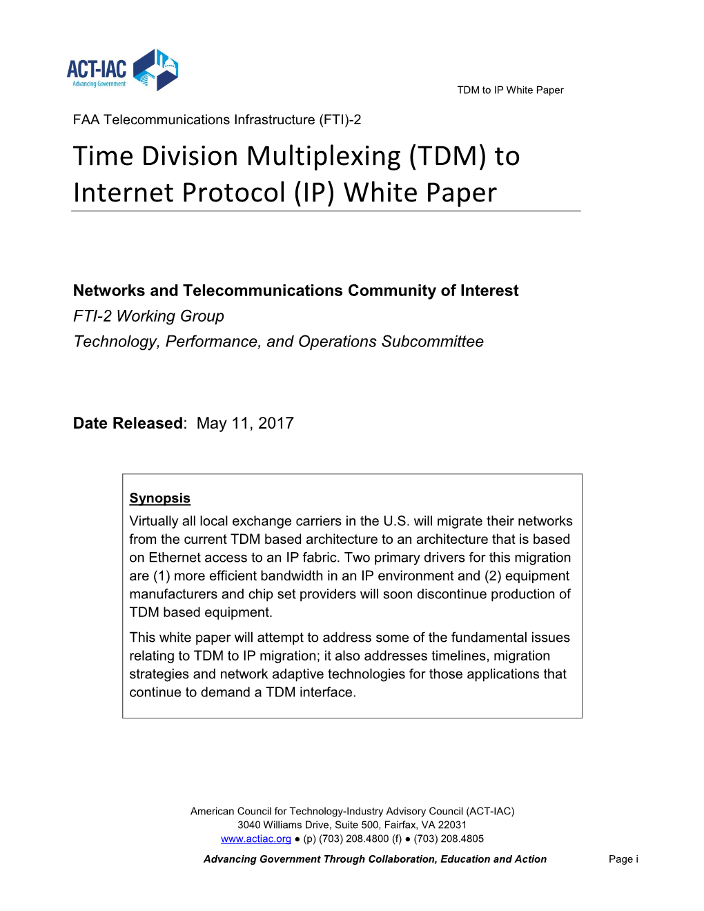 Time Division Multiplexing (TDM) to Internet Protocol (IP) White Paper