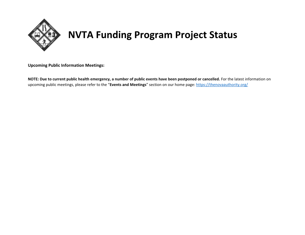 NVTA Funding Program Project Status