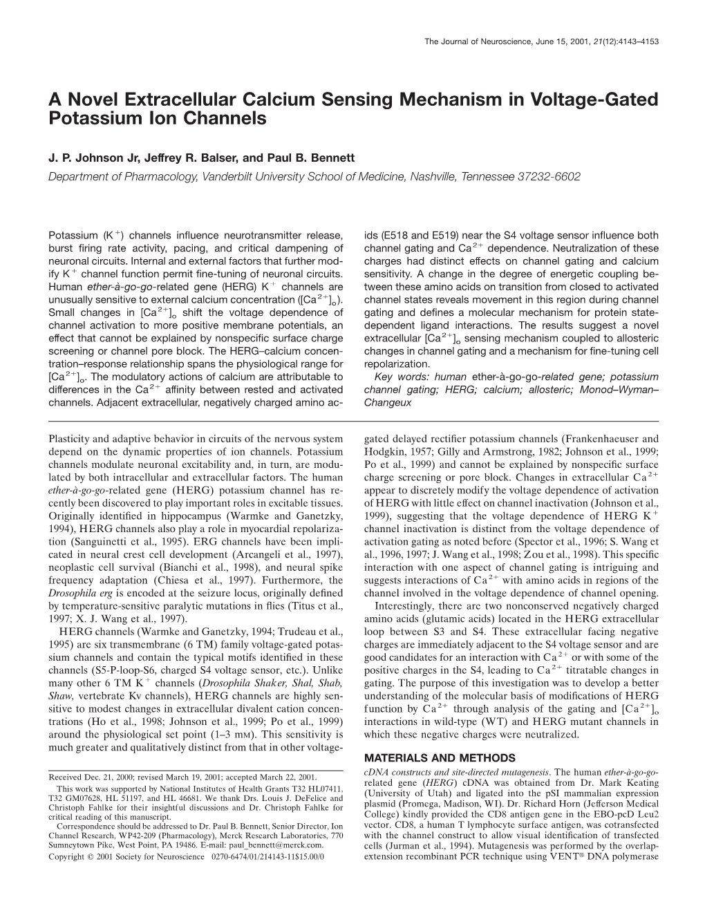 A Novel Extracellular Calcium Sensing Mechanism in Voltage-Gated Potassium Ion Channels