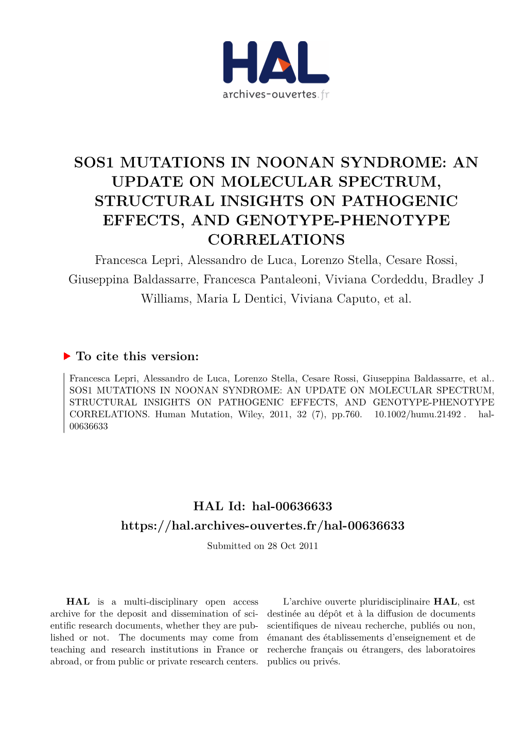 Sos1 Mutations in Noonan Syndrome