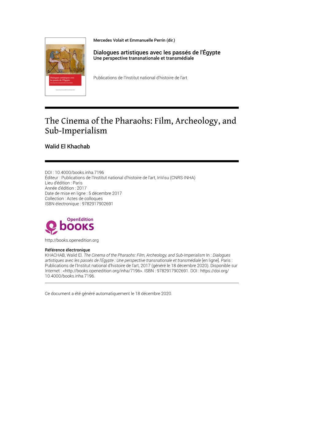 The Cinema of the Pharaohs: Film, Archeology, and Sub-Imperialism