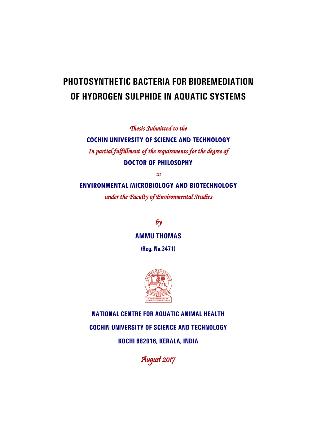 Photosynthetic Bacteria for Bioremediation of Hydrogen Sulphide in Aquatic Systems