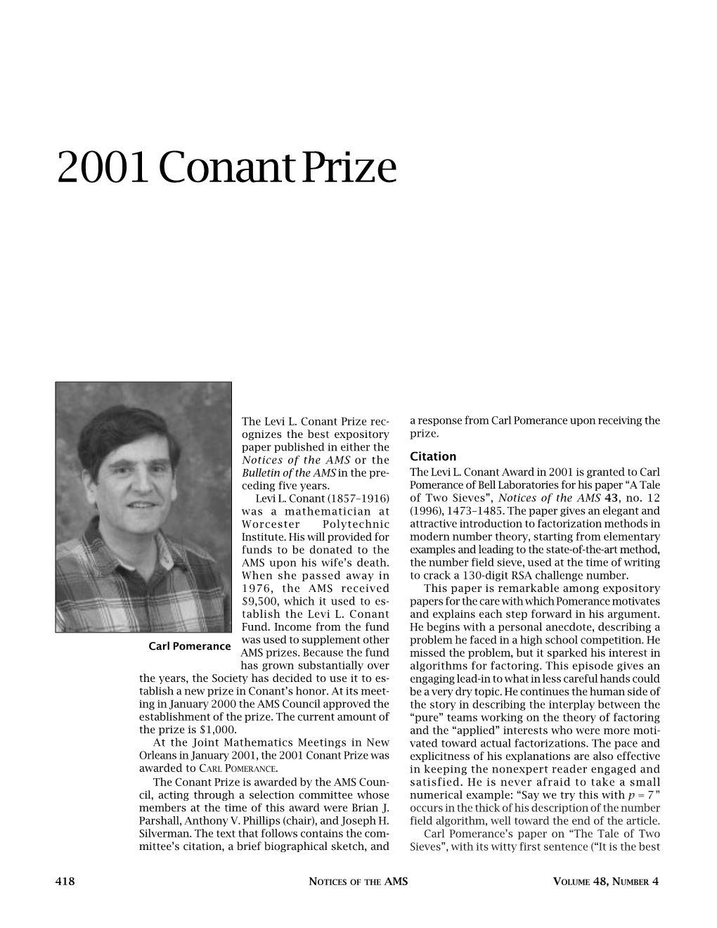 2001 Conant Prize