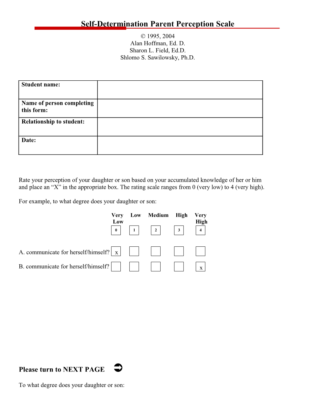 Self-Determination Parent Perception Scale