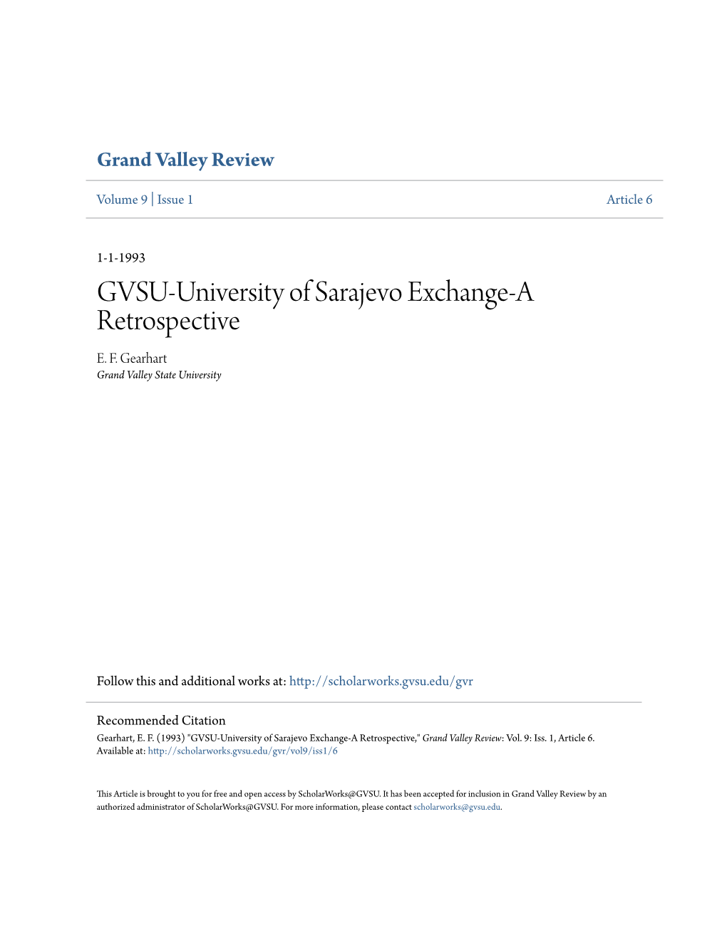 GVSU-University of Sarajevo Exchange-A Retrospective E