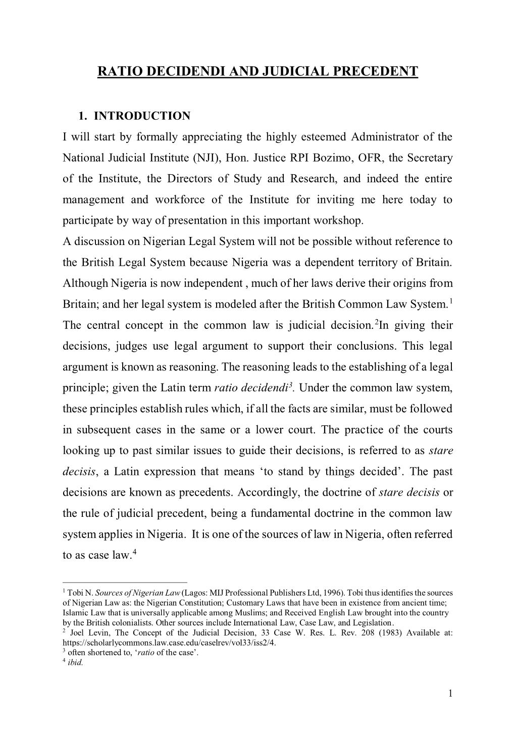 Ratio Decidendi and Judicial Precedent