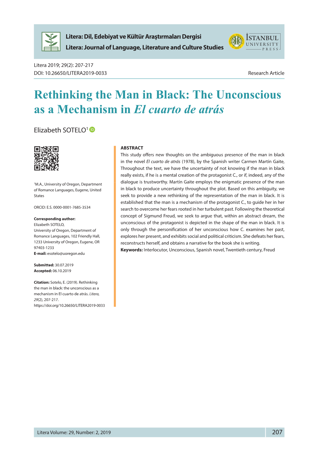 Rethinking the Man in Black: the Unconscious As a Mechanism in El Cuarto De Atrás