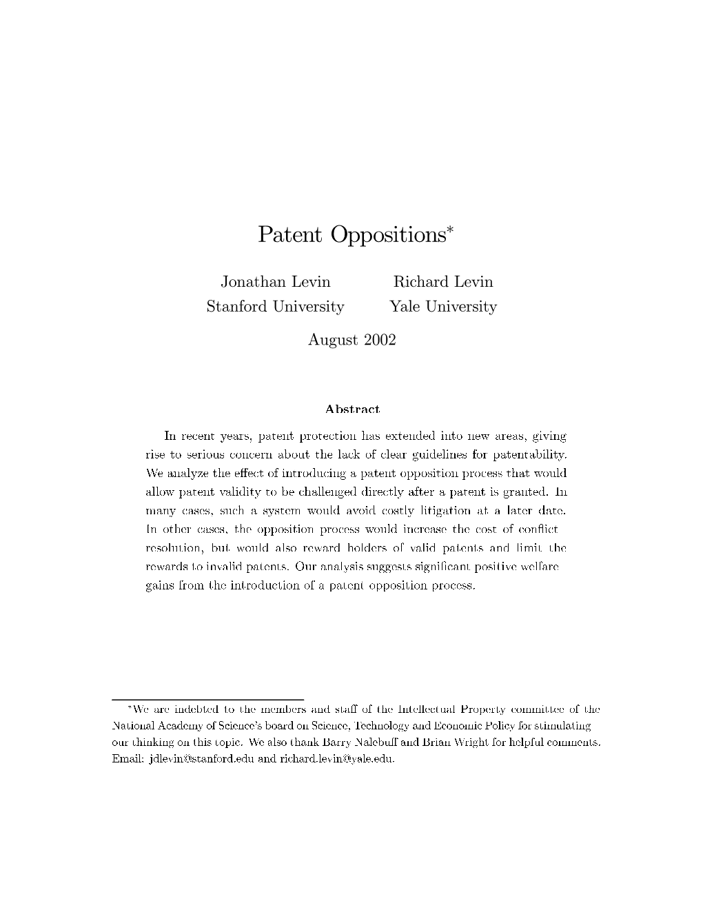 Patent Oppositions∗