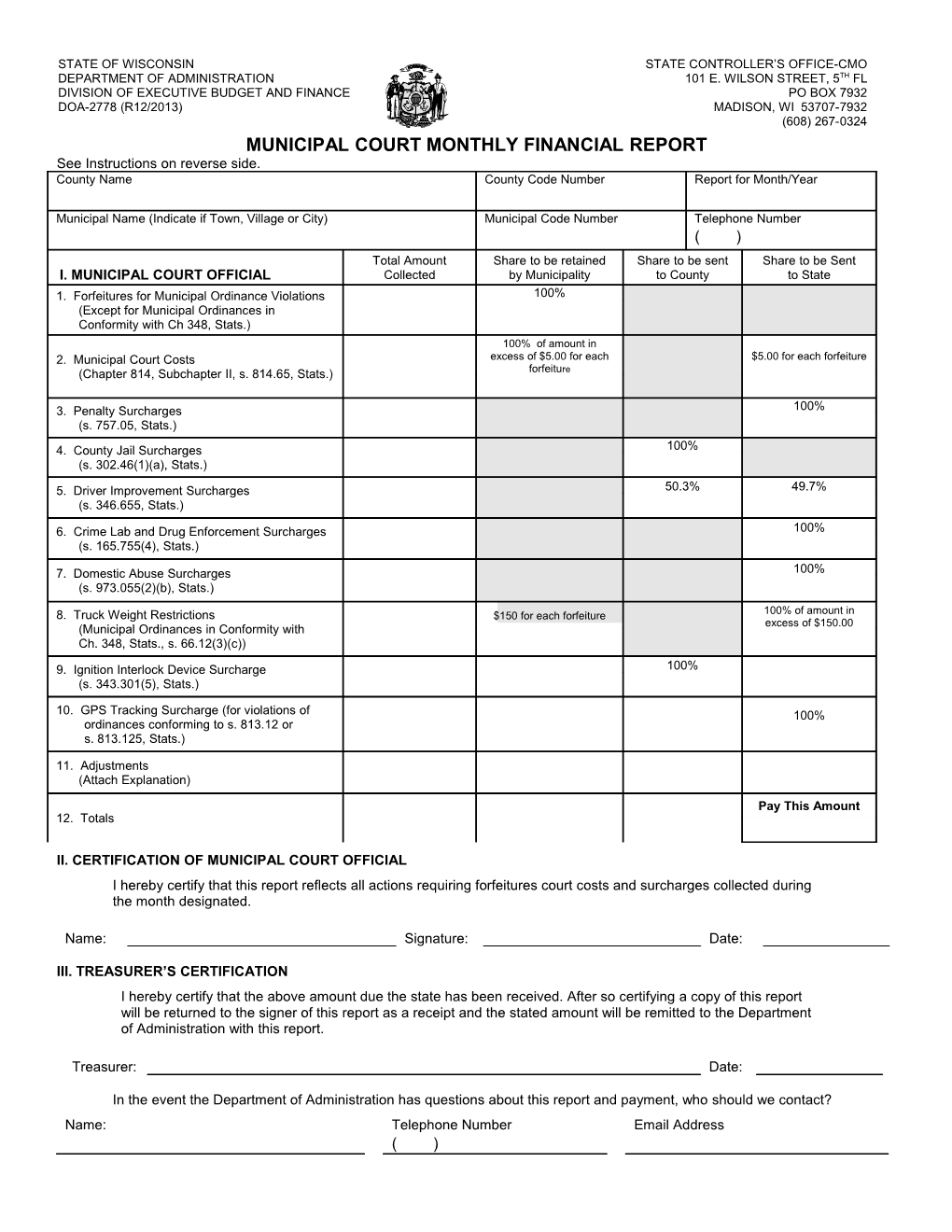 Municipal Court Monthly Financial Report