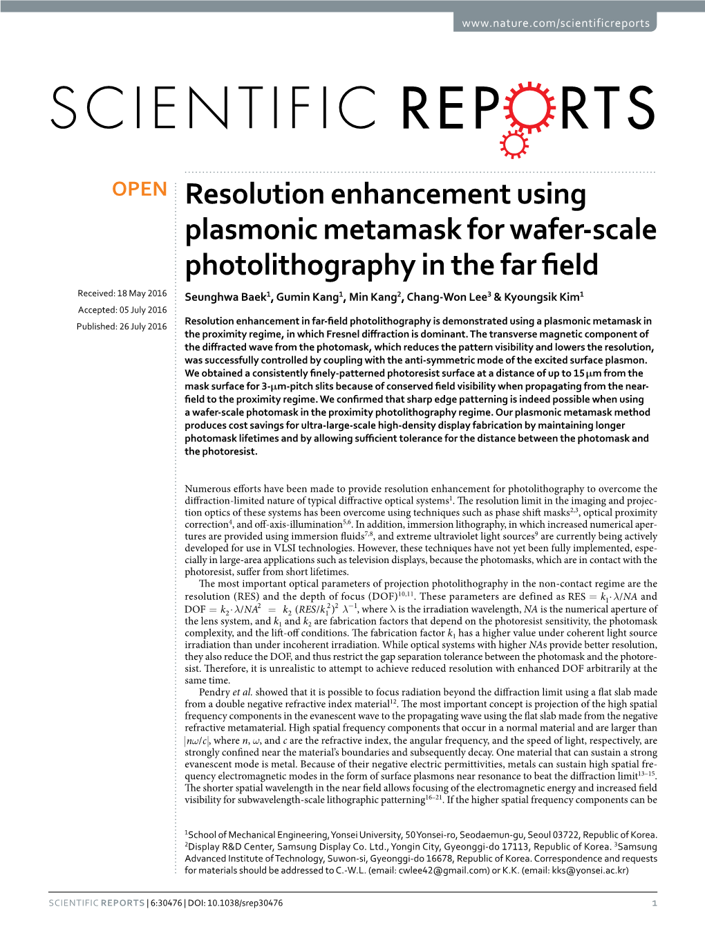 Resolution Enhancement Using Plasmonic Metamask for Wafer