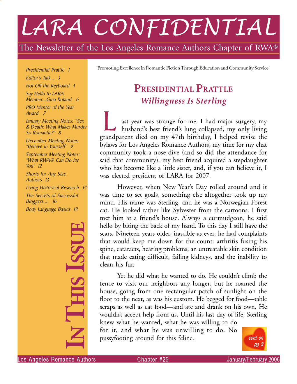 LARA CONFIDENTIAL the Newsletter of the Los Angeles Romance Authors Chapter of RWA®