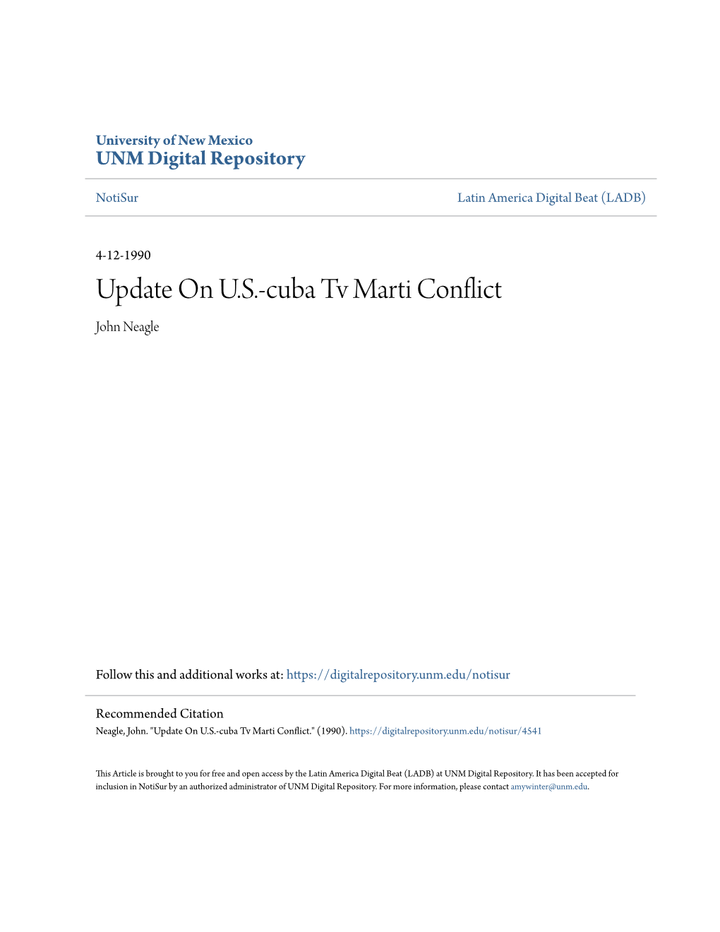 Update on U.S.-Cuba Tv Marti Conflict John Neagle