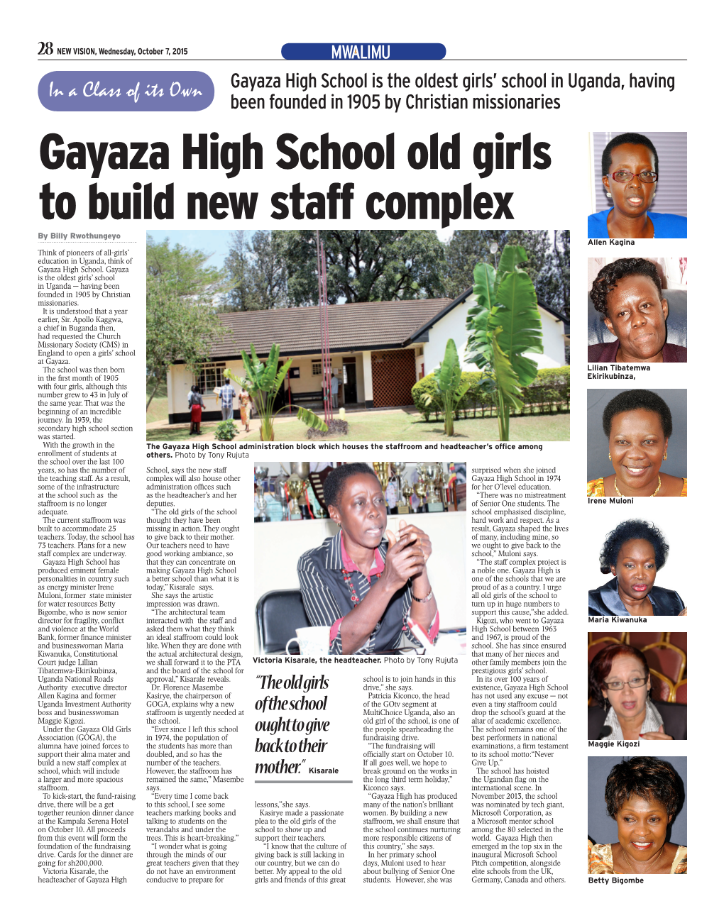 Gayaza High School Old Girls to Build New Staff Complex