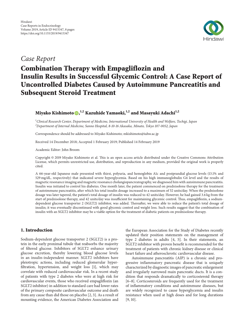 Case Report Combination Therapy with Empagliflozin and Insulin