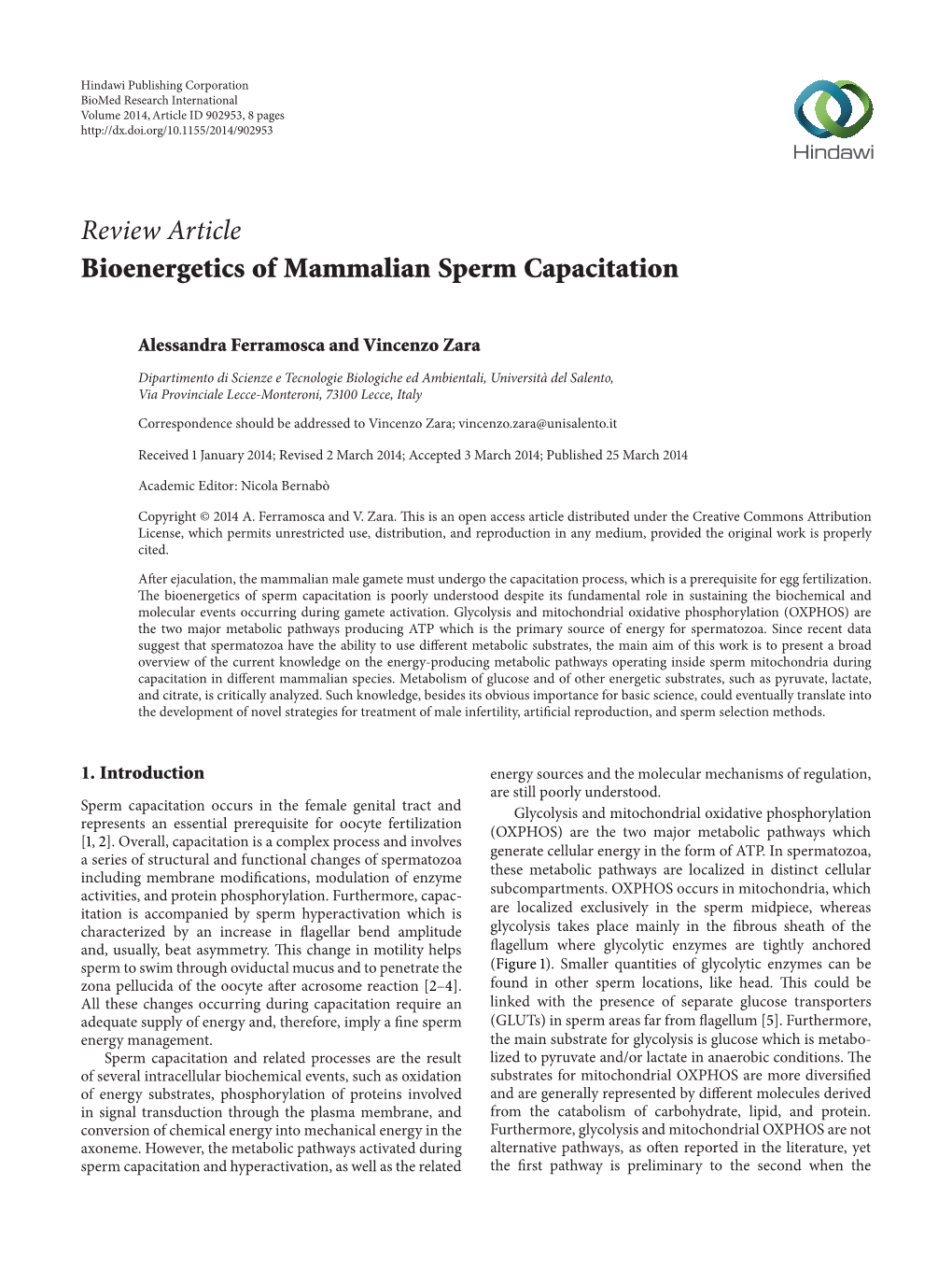 Bioenergetics of Mammalian Sperm Capacitation