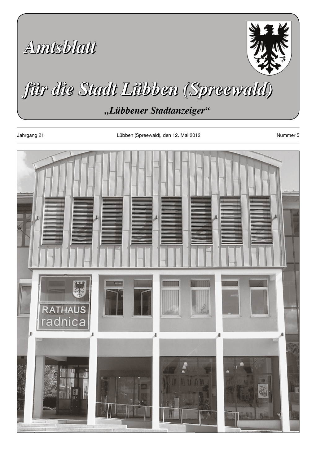 Amtsblatt Für Die Stadt Lübben (Spreewald) Amtsblatt Für Die Stadt