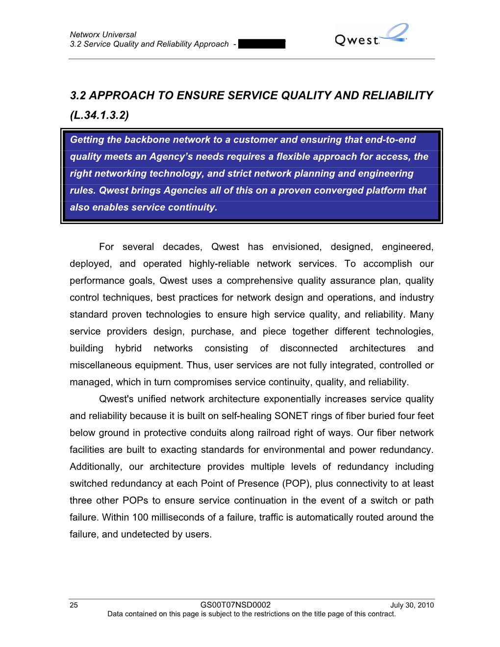 3.2 Approach to Ensure Service Quality and Reliability (L.34.1.3.2)