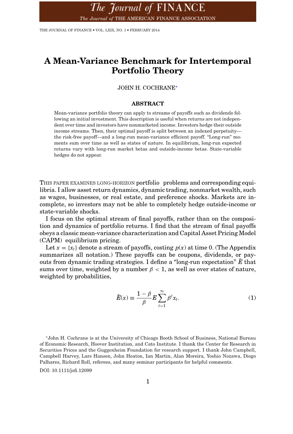 A Mean-Variance Benchmark for Intertemporal Portfolio Theory