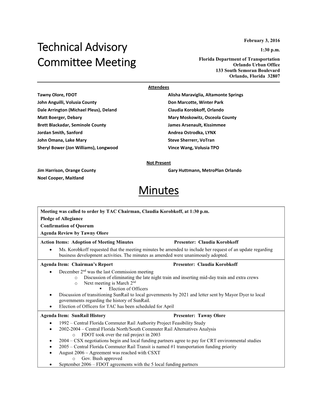 Technical Advisory Committee Meeting Minutes