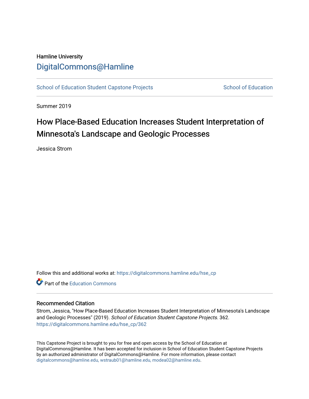 How Place-Based Education Increases Student Interpretation of Minnesota's Landscape and Geologic Processes